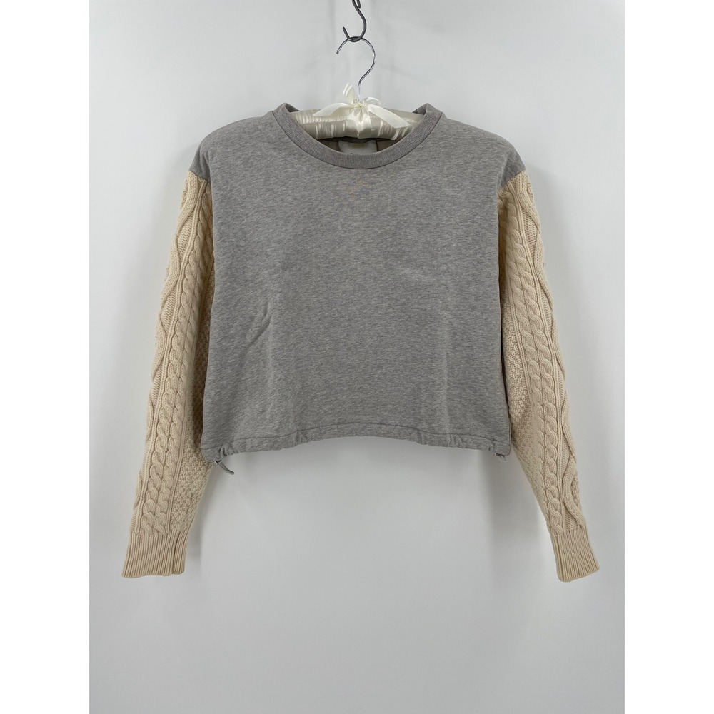 3.1 Phillip Lim Mixed Media Sweatshirt Merino Wool Cable Knit Sleeve Small